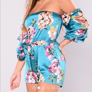 Upon a Dream Floral Romper - Teal